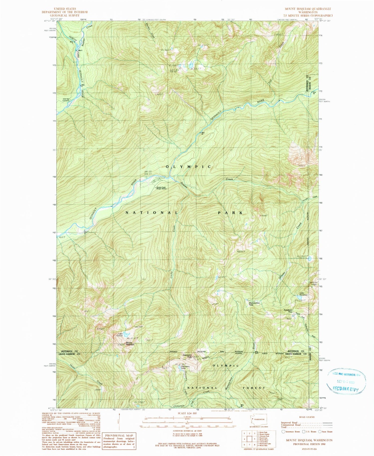 Classic USGS Mount Hoquiam Washington 7.5'x7.5' Topo Map Image