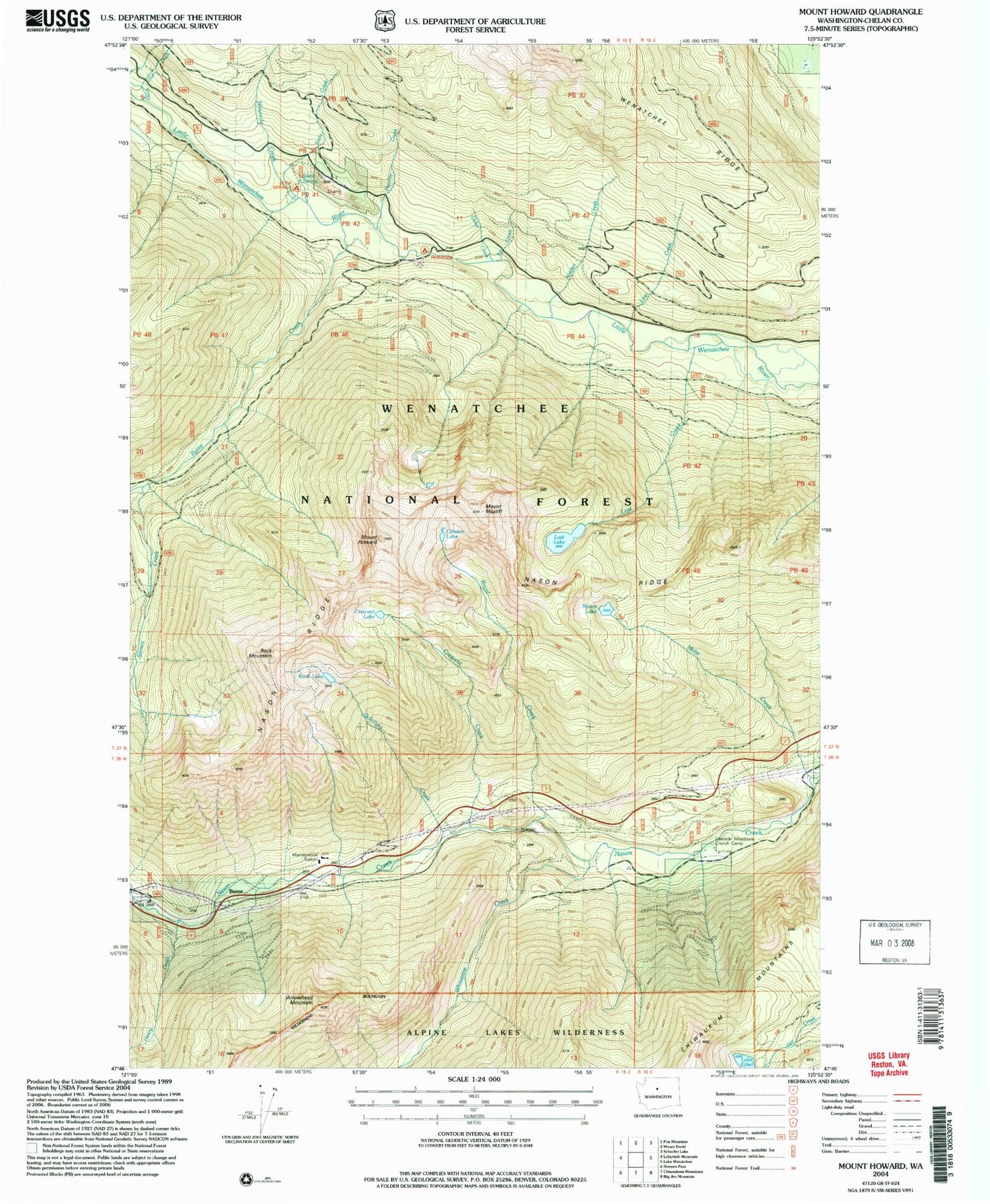 Classic USGS Mount Howard Washington 7.5'x7.5' Topo Map Image