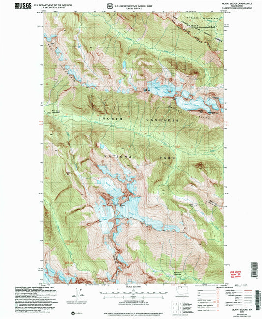 Classic USGS Mount Logan Washington 7.5'x7.5' Topo Map Image