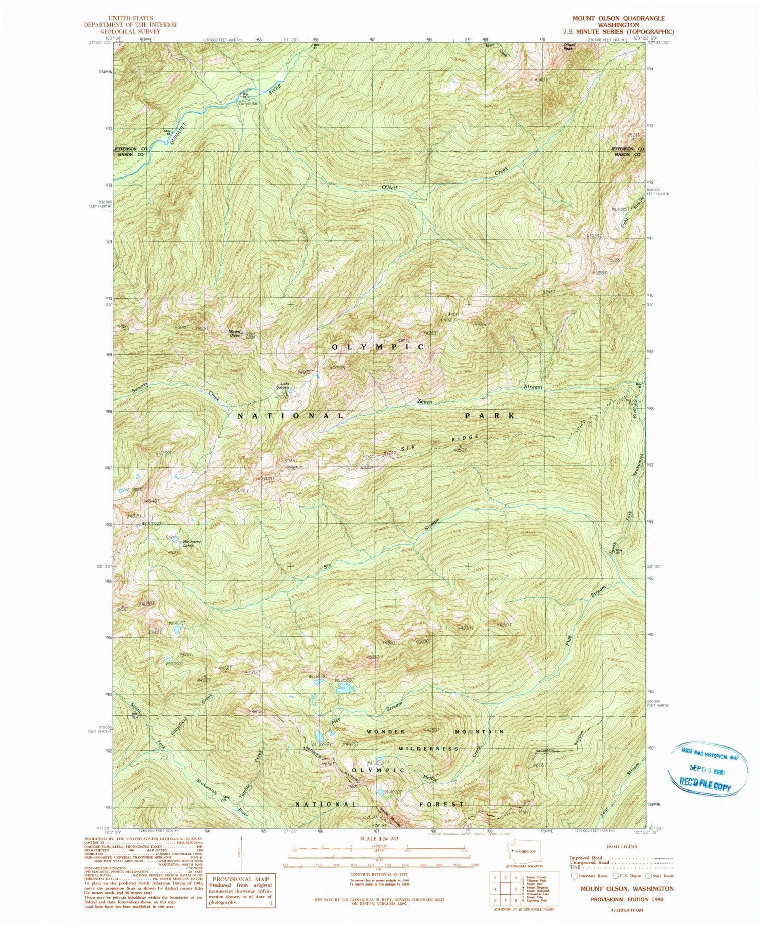 Classic USGS Mount Olson Washington 7.5'x7.5' Topo Map Image