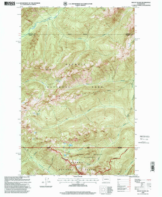 Classic USGS Mount Olson Washington 7.5'x7.5' Topo Map Image