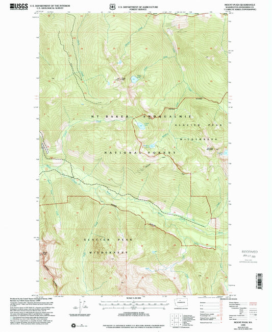 Classic USGS Mount Pugh Washington 7.5'x7.5' Topo Map Image