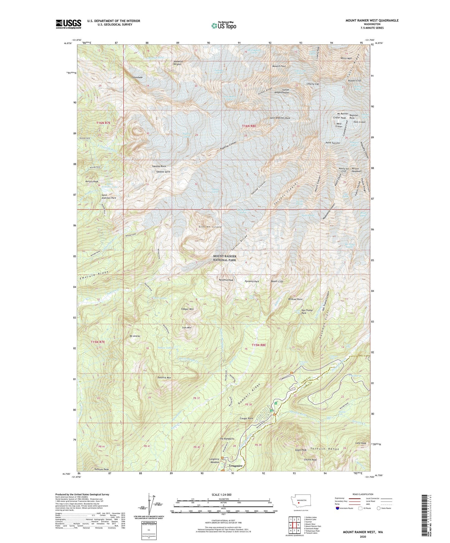 Mount Rainier West Washington US Topo Map Image