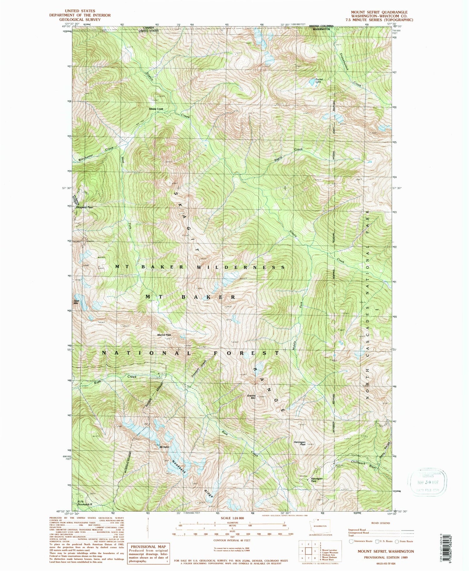 Classic USGS Mount Sefrit Washington 7.5'x7.5' Topo Map Image