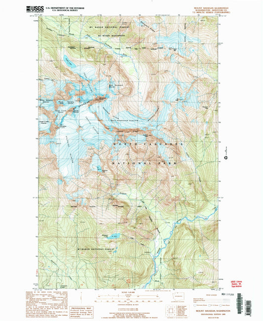 Classic USGS Mount Shuksan Washington 7.5'x7.5' Topo Map Image