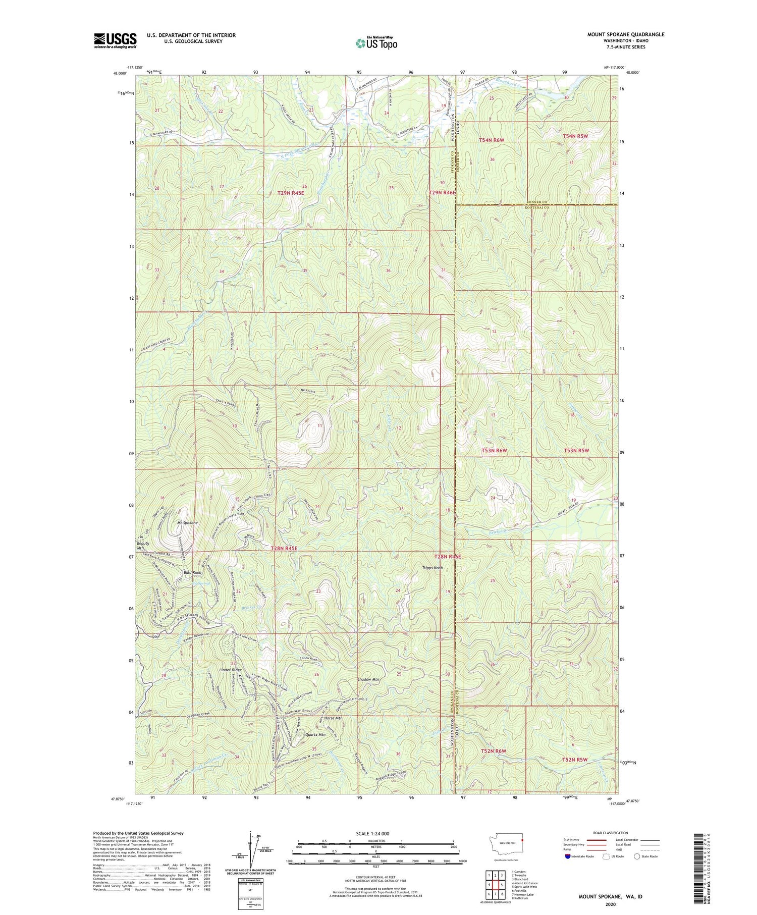 Mount Spokane Washington US Topo Map Image