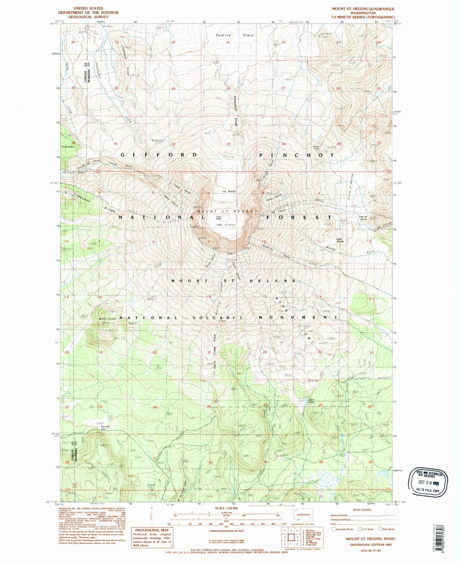 USGS Classic Mount Saint Helens Washington 7.5'x7.5' Topo Map Image
