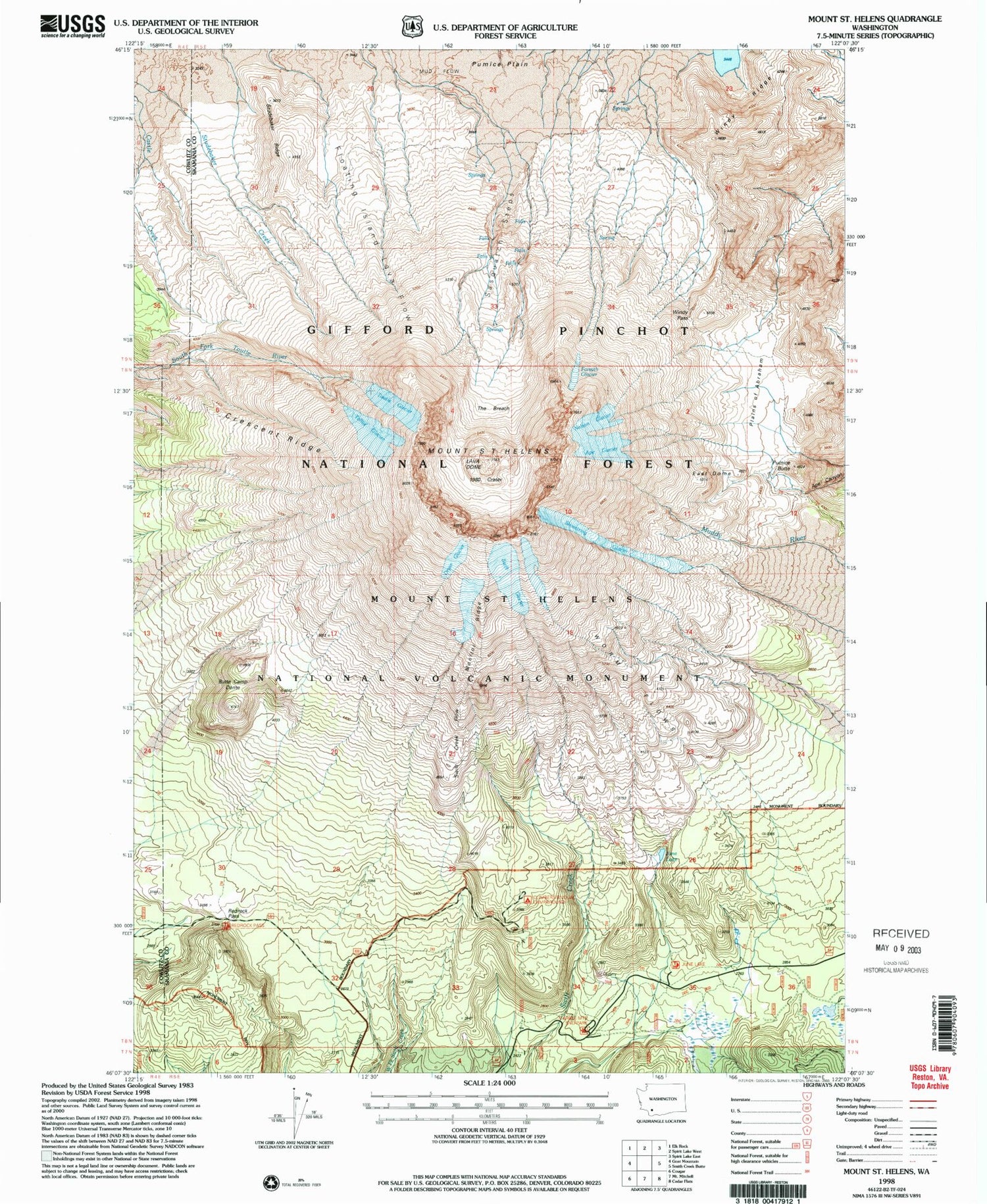 USGS Classic Mount Saint Helens Washington 7.5'x7.5' Topo Map Image