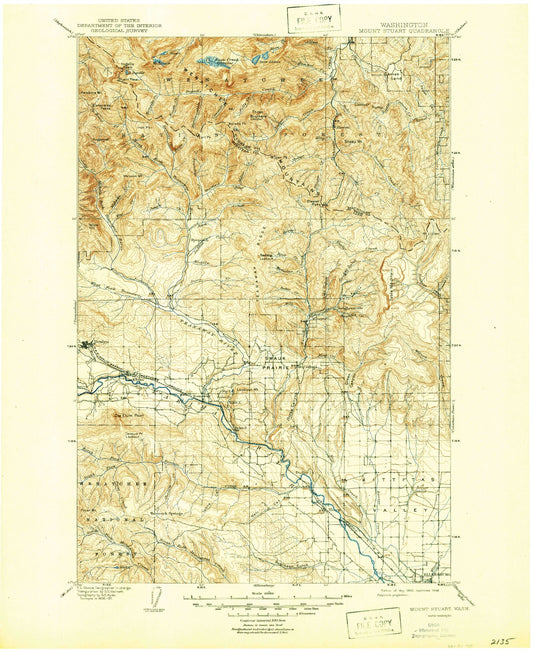 Historic 1902 Mount Stuan Washington 30'x30' Topo Map Image