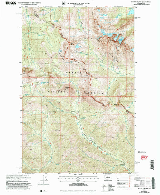 Classic USGS Mount Stuart Washington 7.5'x7.5' Topo Map Image