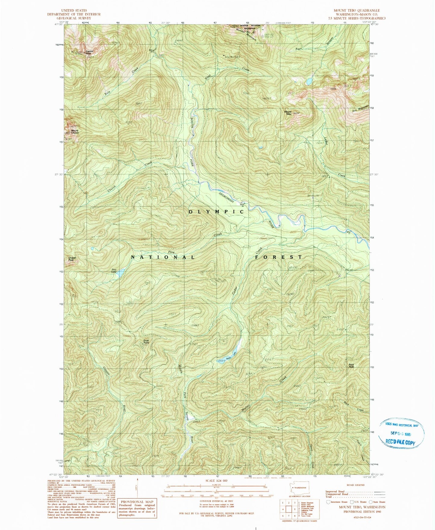 Classic USGS Mount Tebo Washington 7.5'x7.5' Topo Map Image