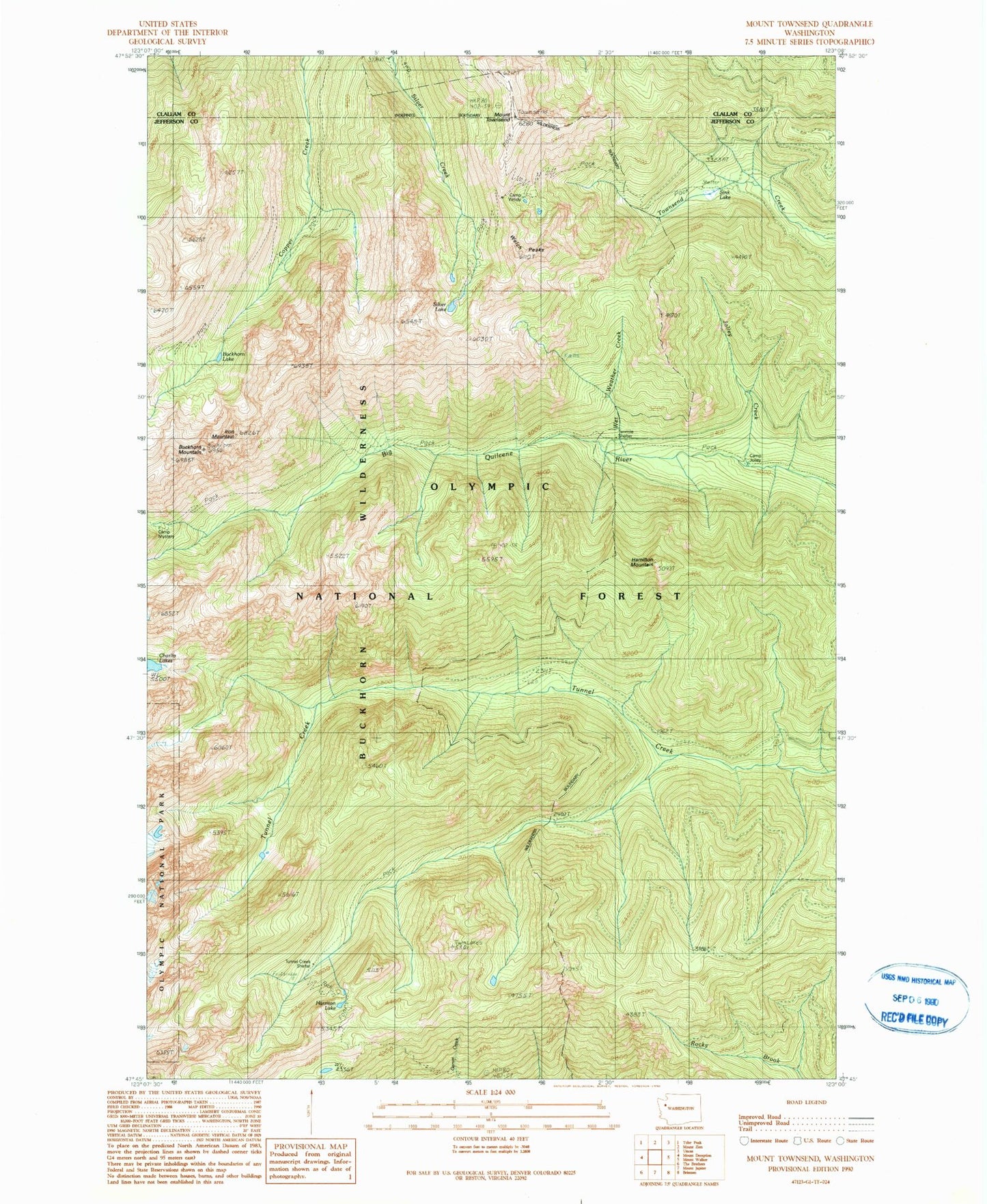 Classic USGS Mount Townsend Washington 7.5'x7.5' Topo Map Image