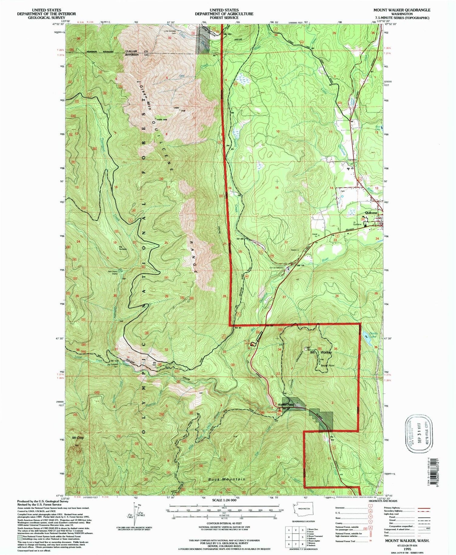 Classic USGS Mount Walker Washington 7.5'x7.5' Topo Map Image
