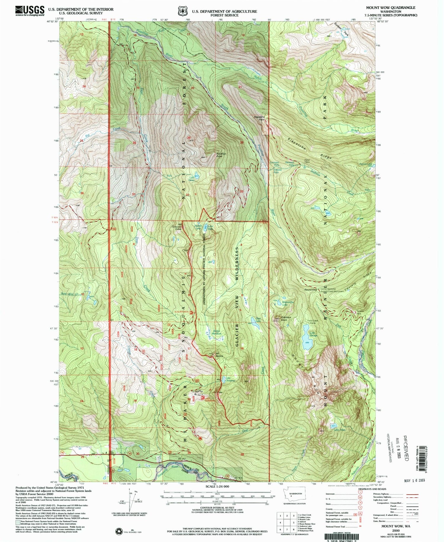 Classic USGS Mount Wow Washington 7.5'x7.5' Topo Map Image