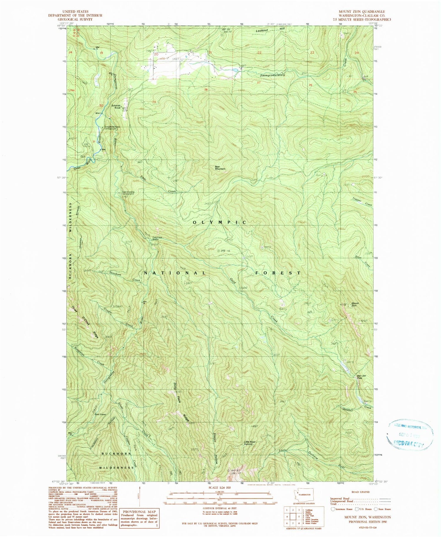 Classic USGS Mount Zion Washington 7.5'x7.5' Topo Map Image