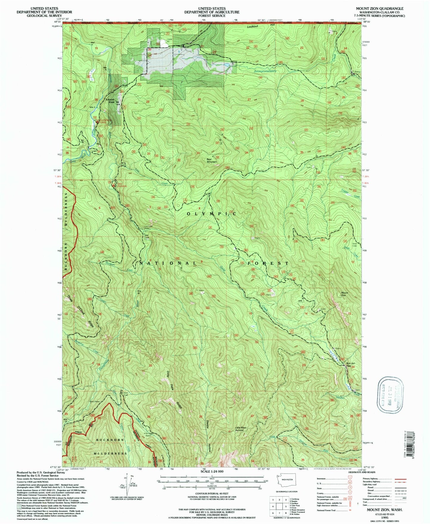 Classic USGS Mount Zion Washington 7.5'x7.5' Topo Map Image