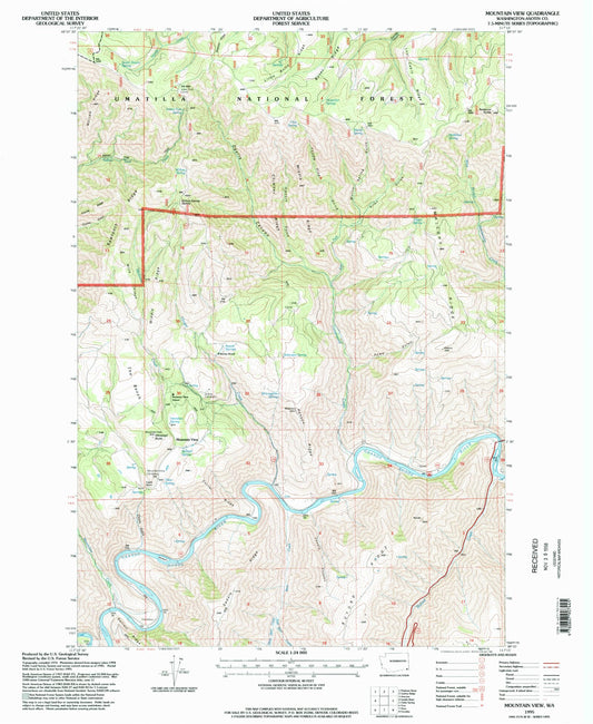 Classic USGS Mountain View Washington 7.5'x7.5' Topo Map Image
