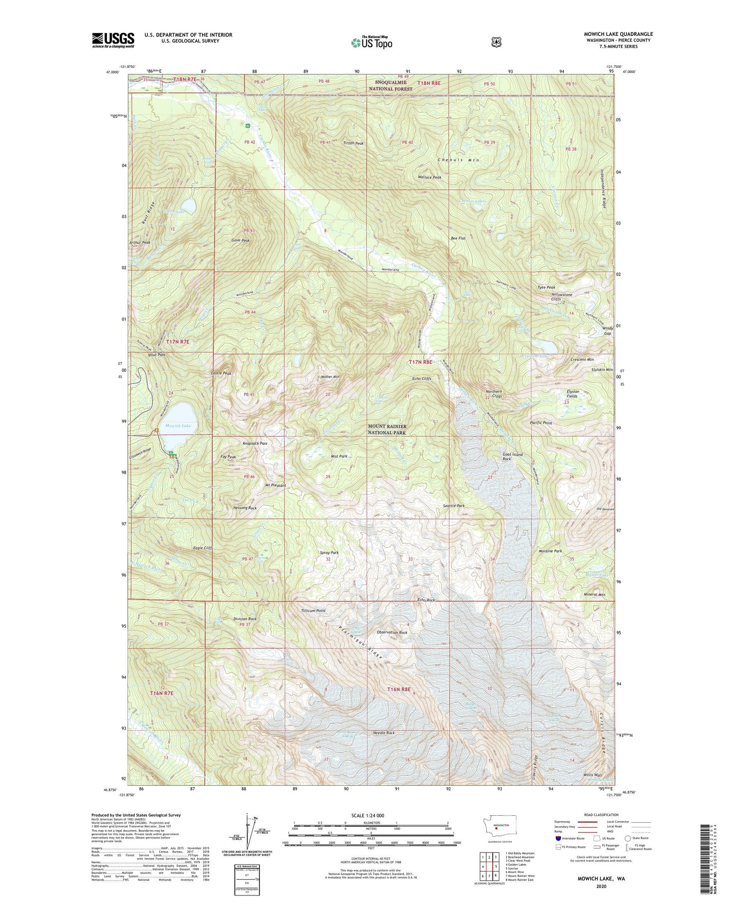 Mowich Lake Washington US Topo Map Image