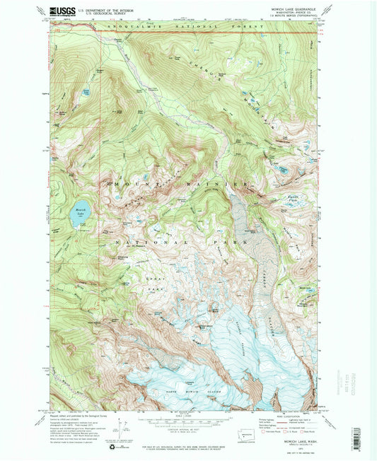 Classic USGS Mowich Lake Washington 7.5'x7.5' Topo Map Image