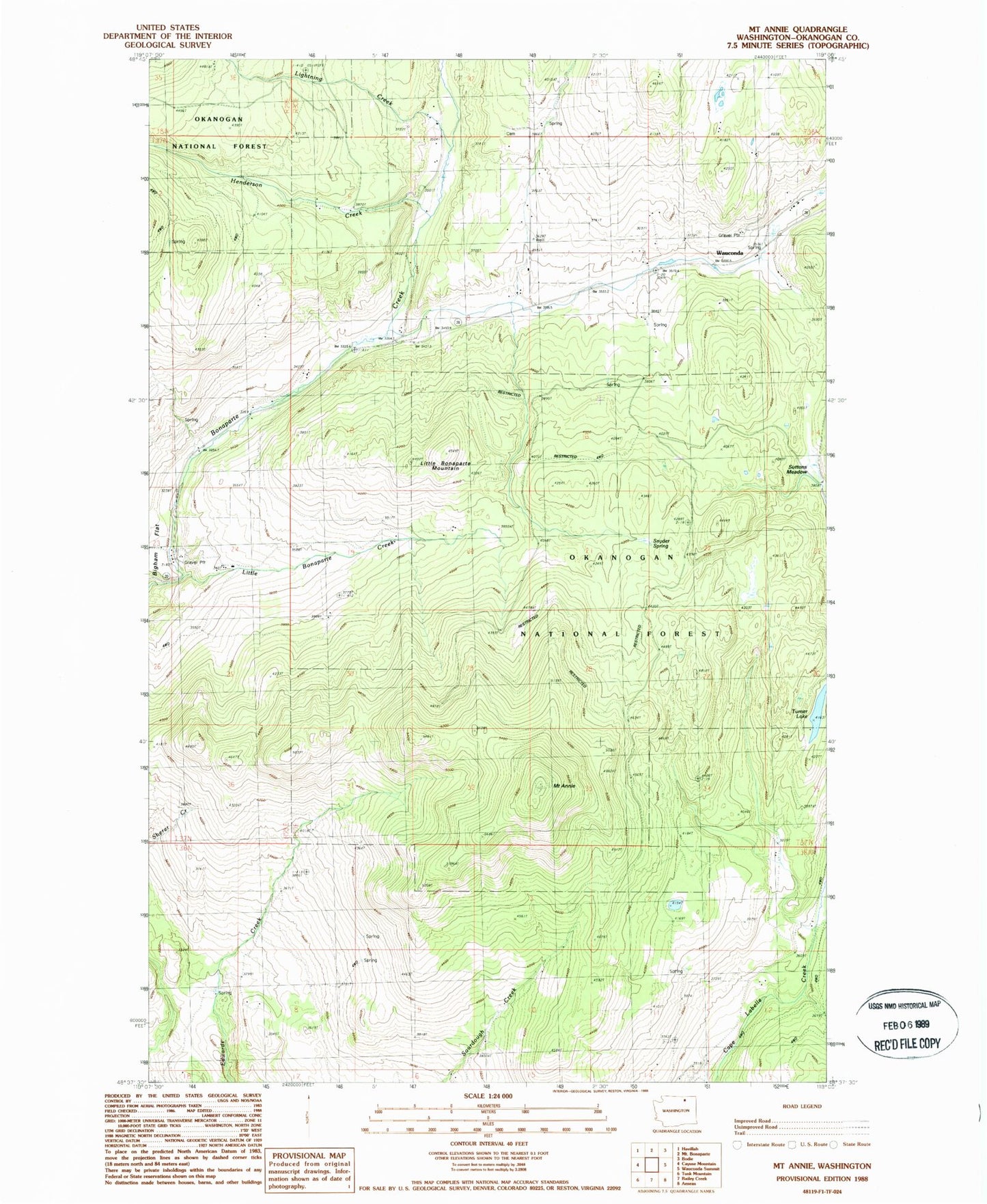 Classic USGS Mount Annie Washington 7.5'x7.5' Topo Map Image