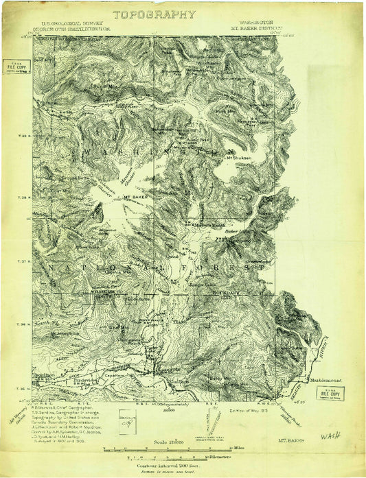 Historic 1909 Mount Baker Washington 30'x30' Topo Map Image