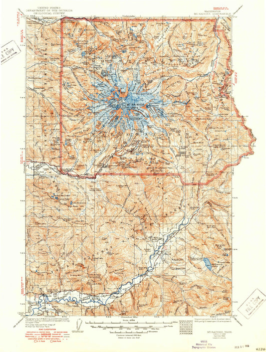 Historic 1928 Mount Rainier Washington 30'x30' Topo Map Image