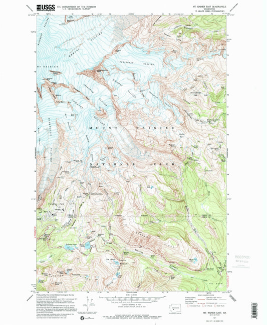 USGS Classic Mount Rainier East Washington 7.5'x7.5' Topo Map Image
