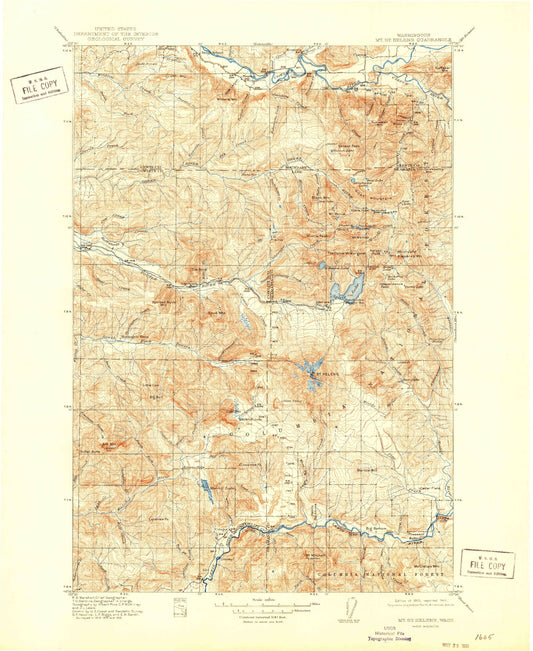 Historic 1919 Mount Saint Helens Washington 30'x30' Topo Map Image