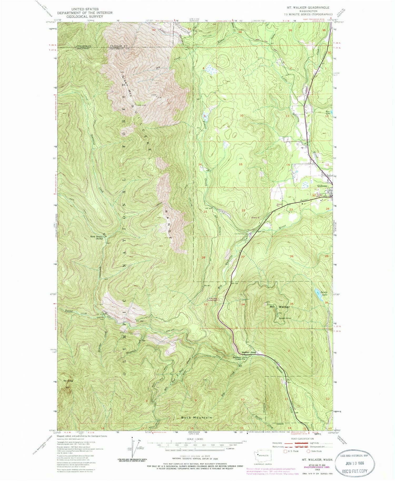 Classic USGS Mount Walker Washington 7.5'x7.5' Topo Map Image