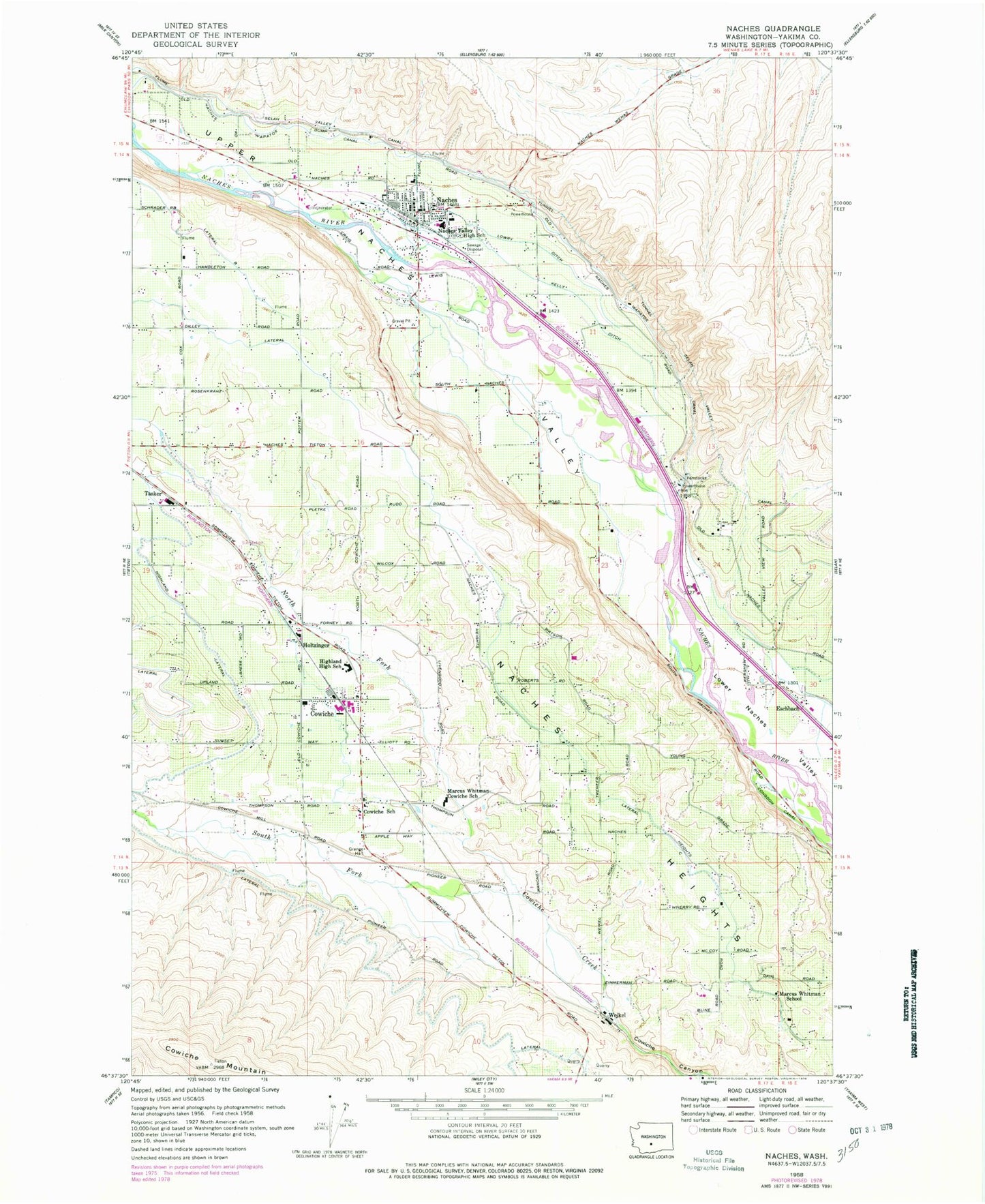 Classic USGS Naches Washington 7.5'x7.5' Topo Map Image