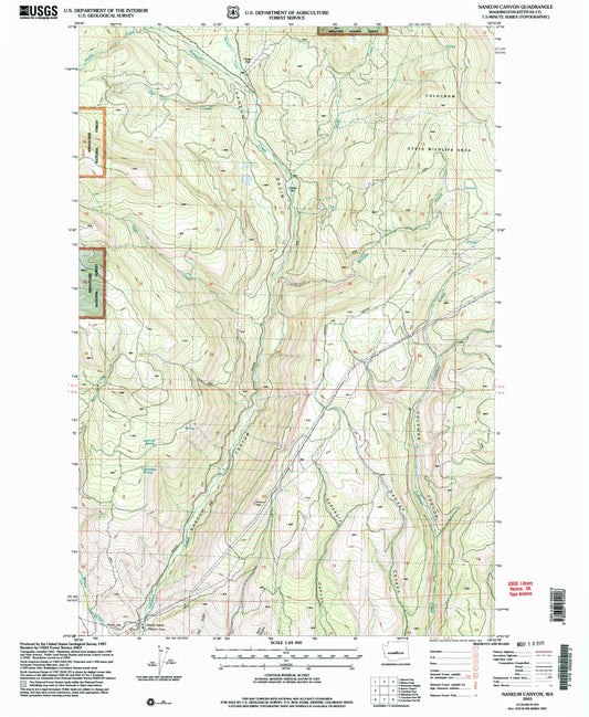 Classic USGS Naneum Canyon Washington 7.5'x7.5' Topo Map Image