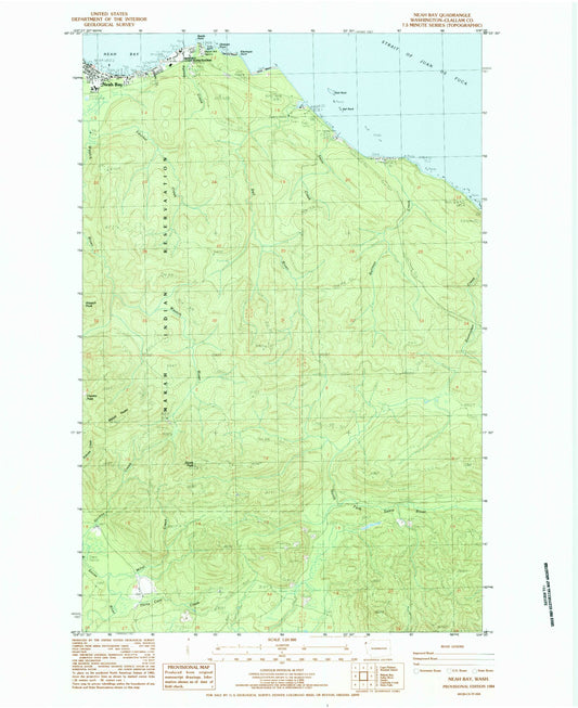 Classic USGS Neah Bay Washington 7.5'x7.5' Topo Map Image