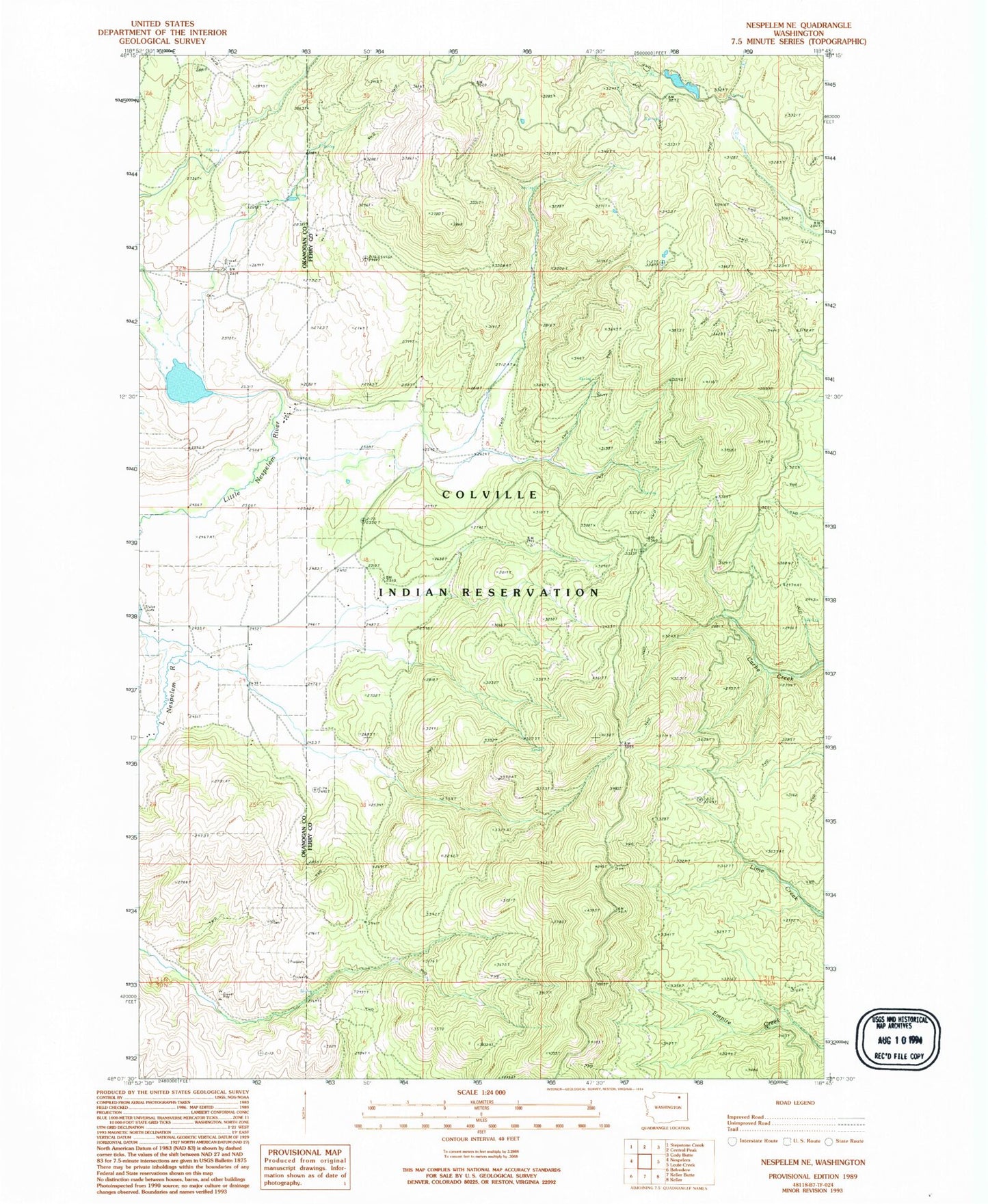 Classic USGS Nespelem NE Washington 7.5'x7.5' Topo Map Image