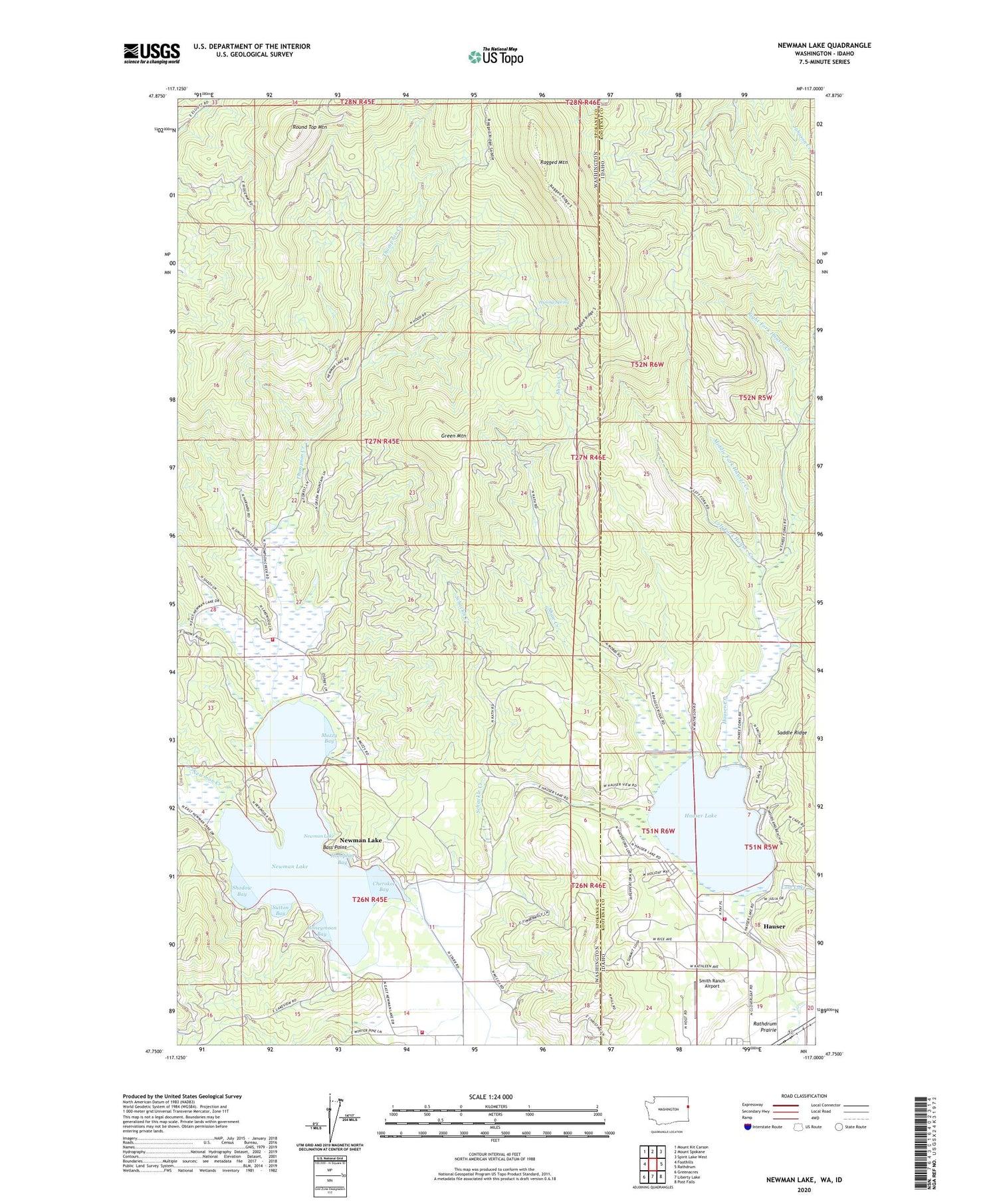 Newman Lake Washington US Topo Map Image