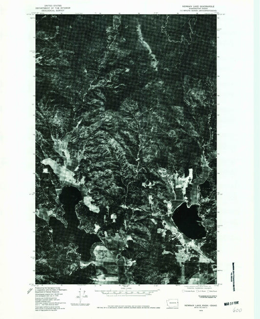 Classic USGS Newman Lake Washington 7.5'x7.5' Topo Map Image