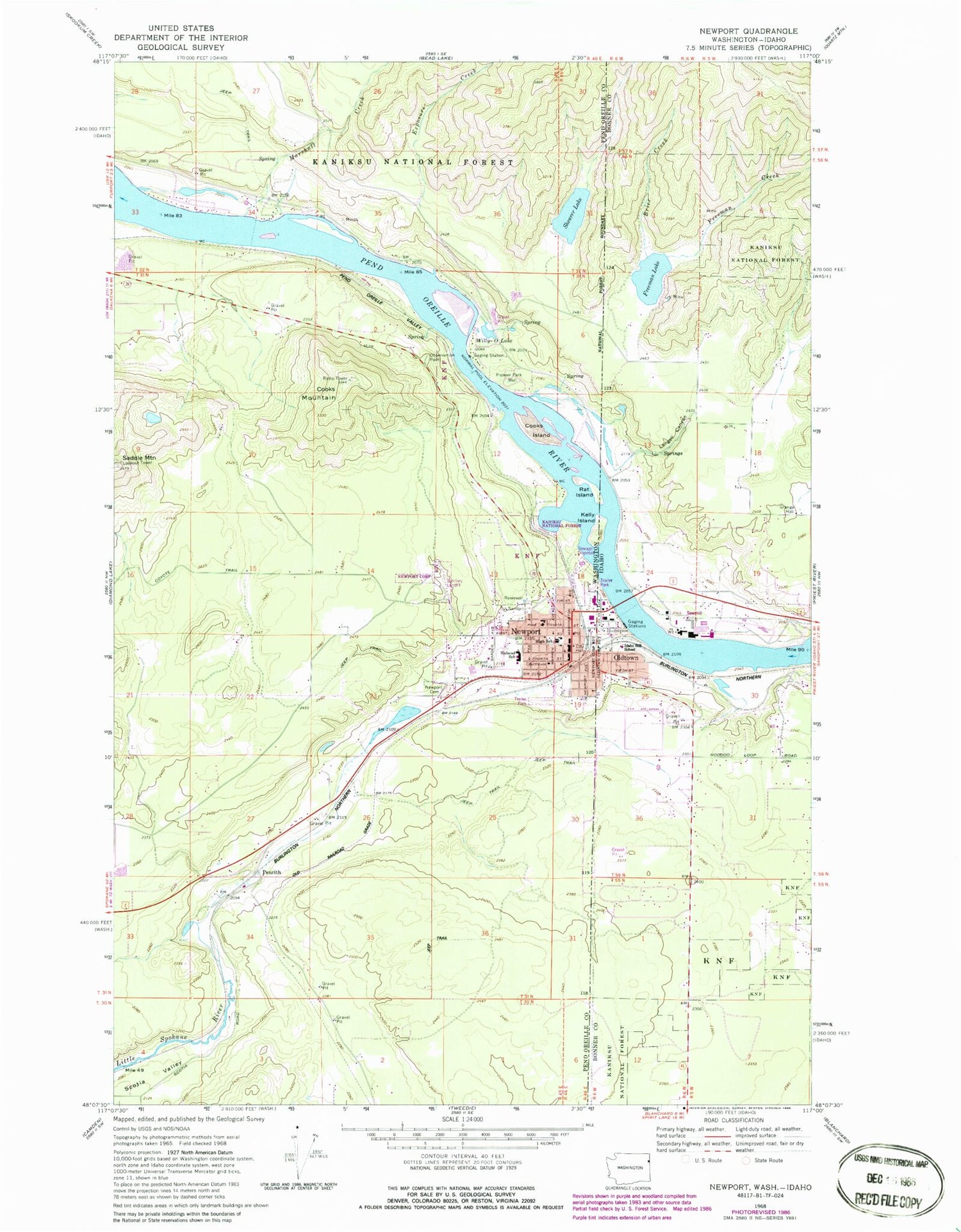 Classic USGS Newport Washington 7.5'x7.5' Topo Map Image