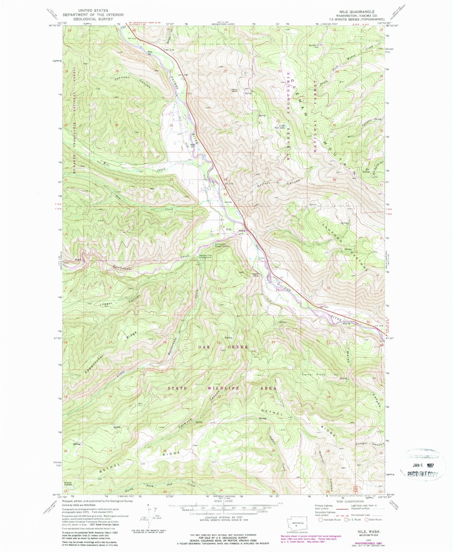 Classic USGS Nile Washington 7.5'x7.5' Topo Map Image