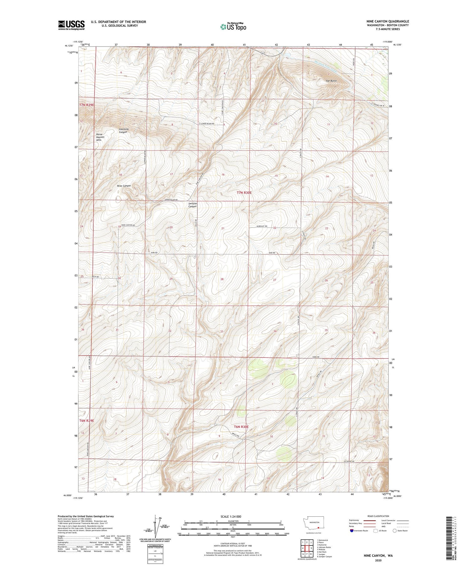 Nine Canyon Washington US Topo Map Image