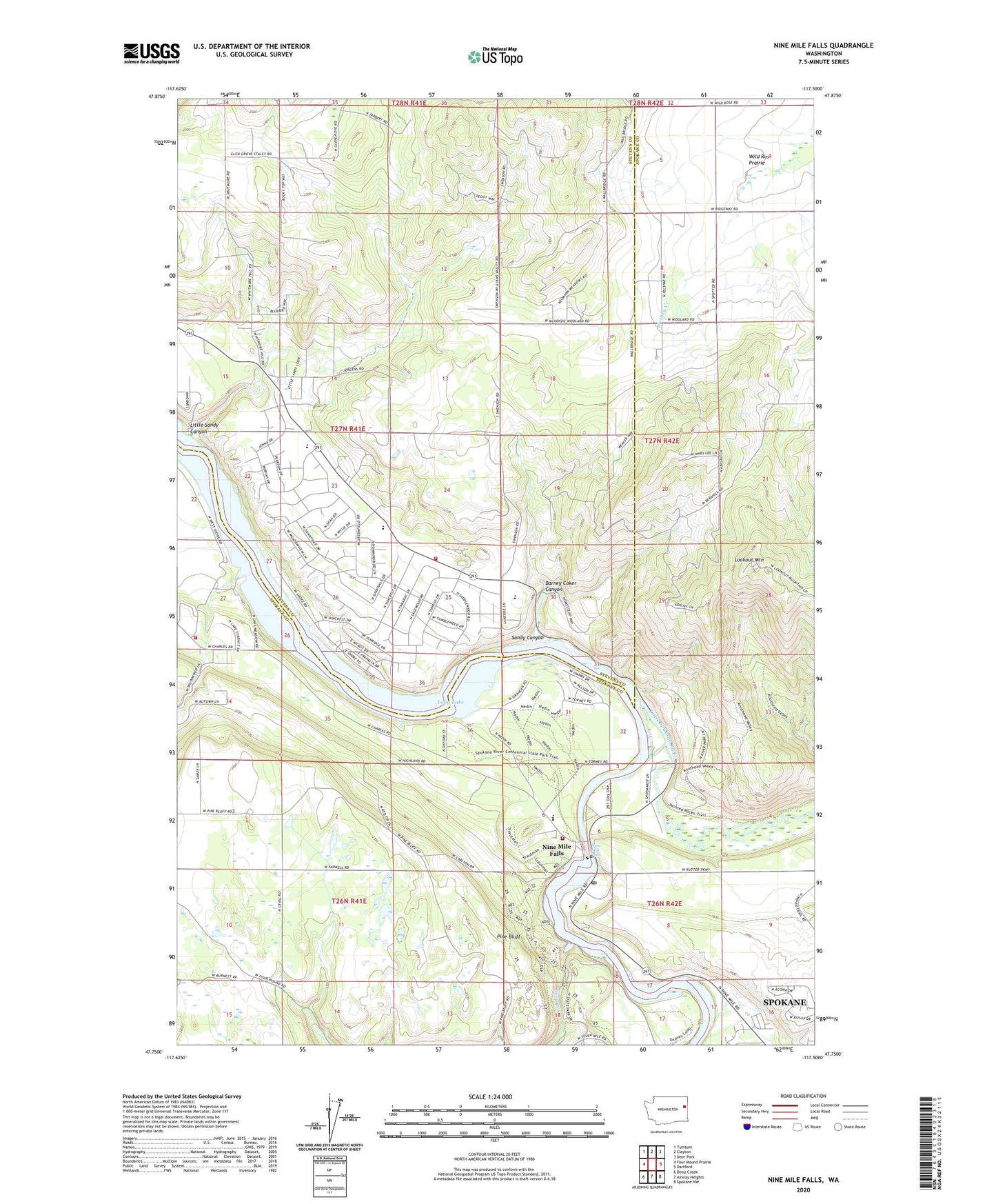 Nine Mile Falls Washington US Topo Map Image