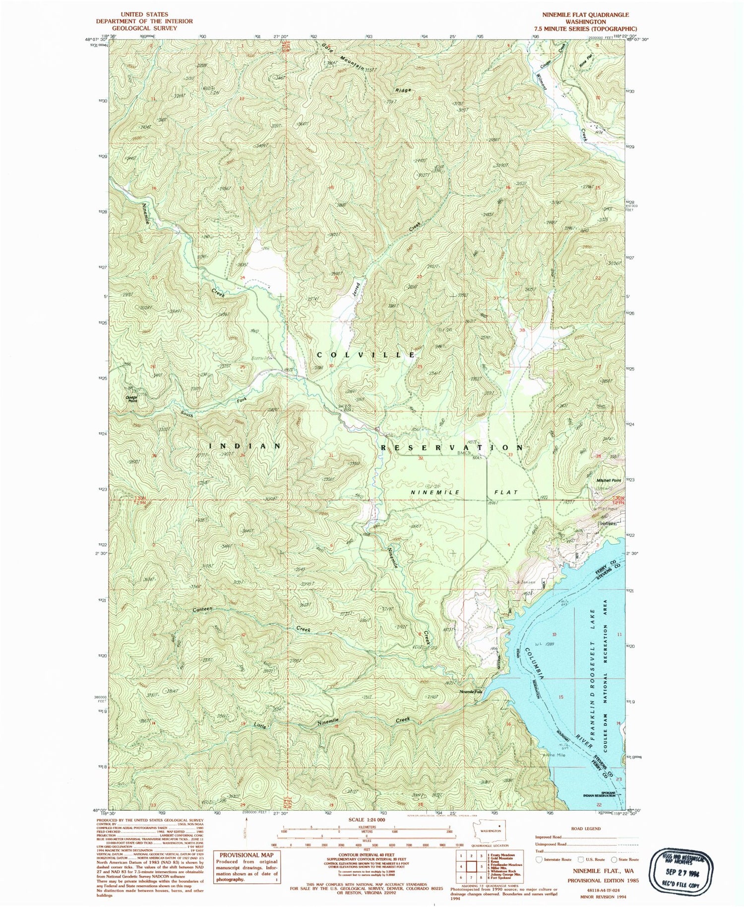 Classic USGS Ninemile Flat Washington 7.5'x7.5' Topo Map Image