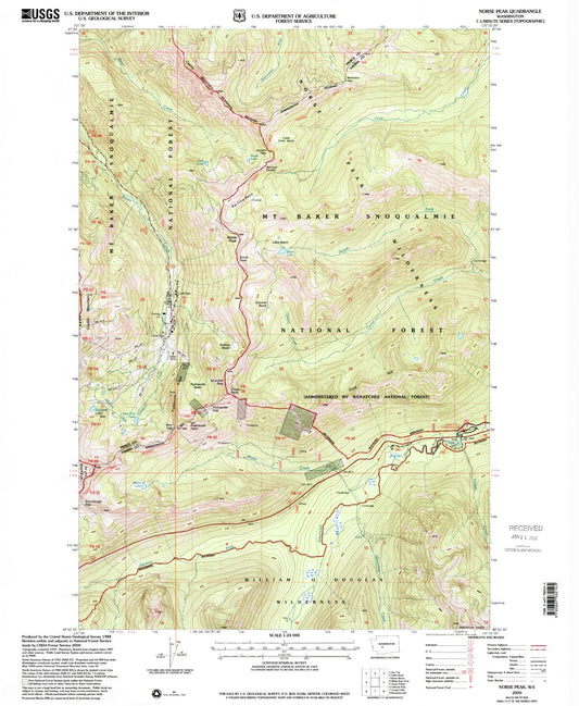 Classic USGS Norse Peak Washington 7.5'x7.5' Topo Map Image