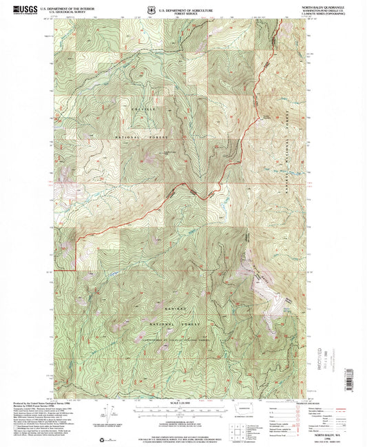 Classic USGS North Baldy Washington 7.5'x7.5' Topo Map Image