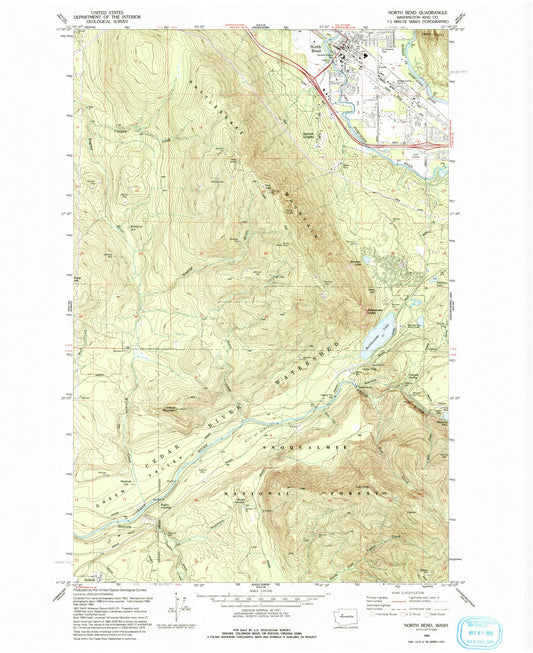 Classic USGS North Bend Washington 7.5'x7.5' Topo Map Image