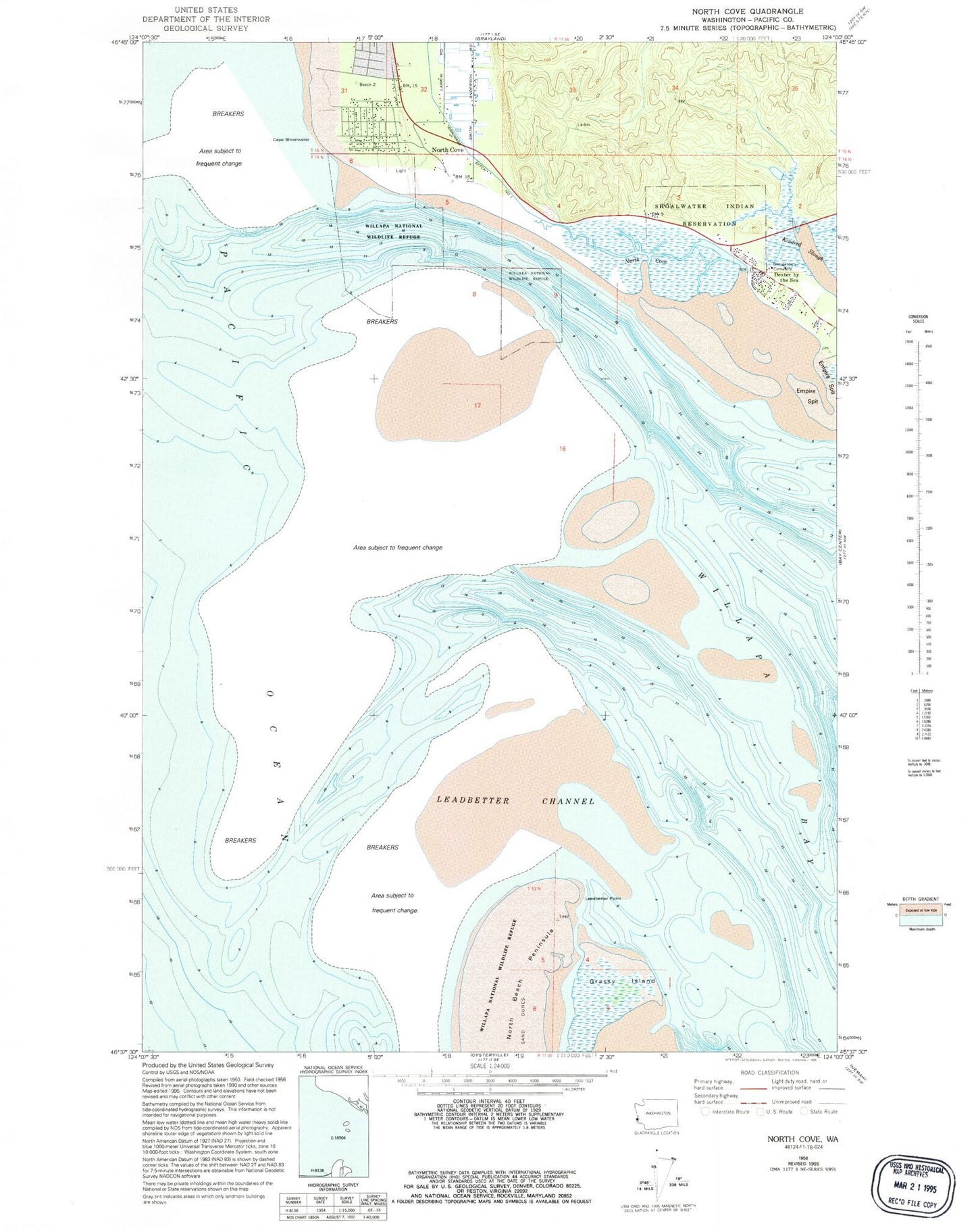 Classic USGS North Cove Washington 7.5'x7.5' Topo Map Image