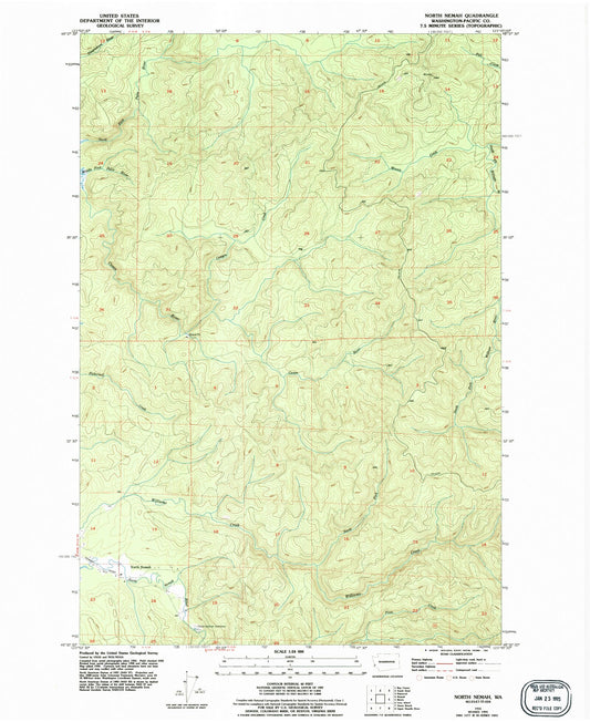 Classic USGS North Nemah Washington 7.5'x7.5' Topo Map Image