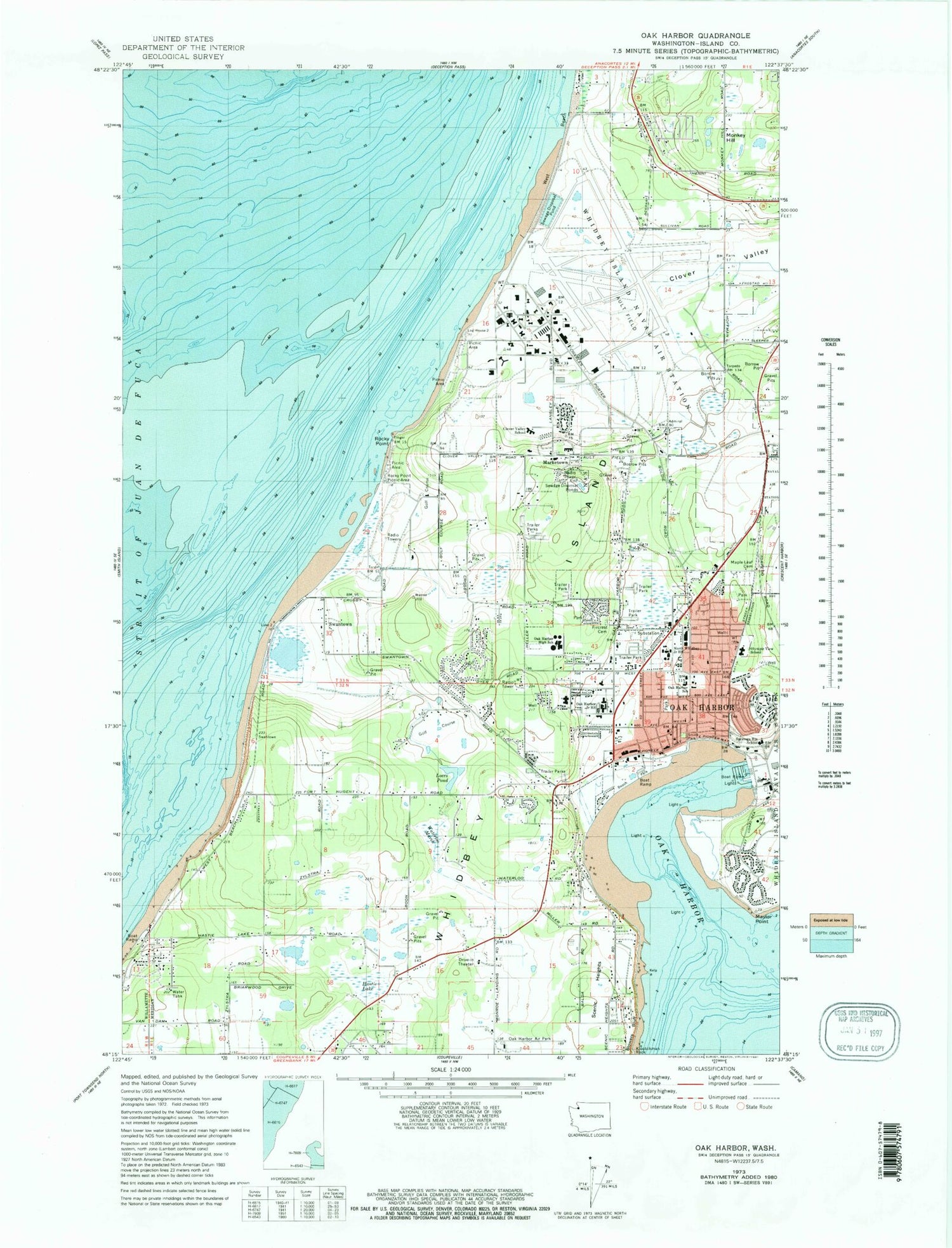 Classic USGS Oak Harbor Washington 7.5'x7.5' Topo Map Image