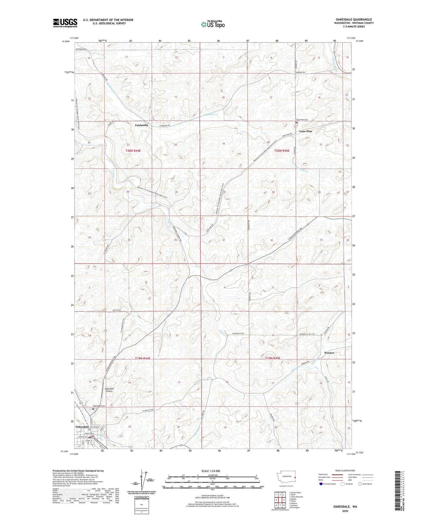 Oakesdale Washington US Topo Map Image