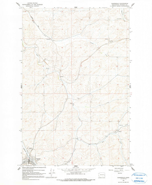 Classic USGS Oakesdale Washington 7.5'x7.5' Topo Map Image