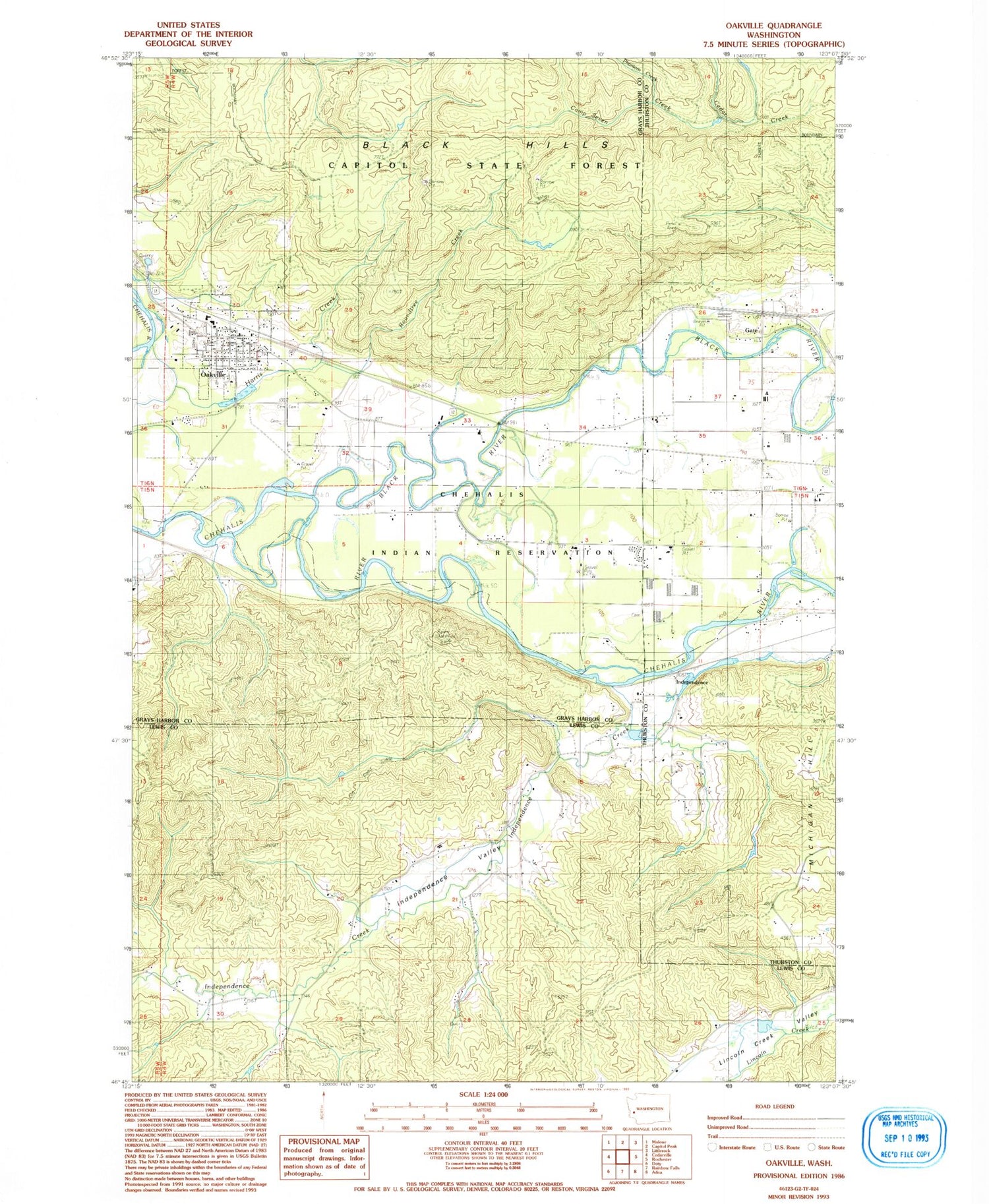 Classic USGS Oakville Washington 7.5'x7.5' Topo Map Image