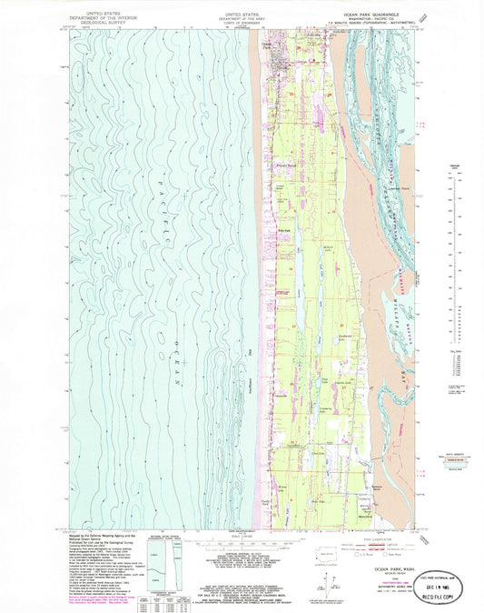 Classic USGS Ocean Park Washington 7.5'x7.5' Topo Map Image